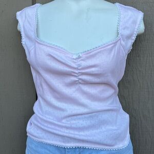 Baby Pink Lace Trim Babydoll Eyelet Knit Top